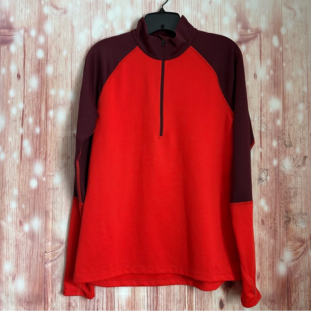 Eastern Mountain Sports Red 1/4 Zip Maroon Colorblock Tech Wick Polartec Top L